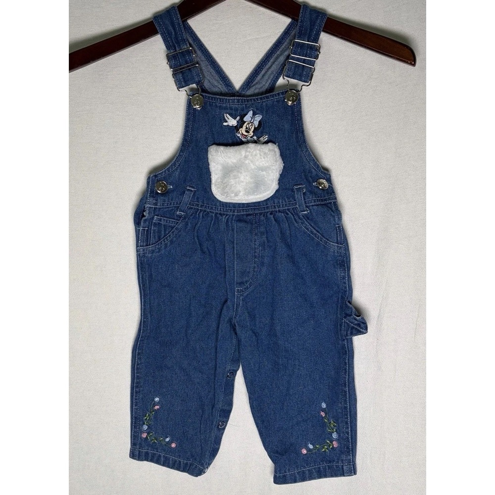 Vintage Disney Classics Minnie‎ Mouse Overalls Denim Baby Girl Size 18 Mos